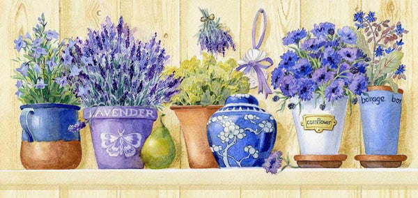 Grafitec Tapestry Wall Art No 9004 Lavender in Flower Pots available for sale at Gabriele's Sewing & Crafts