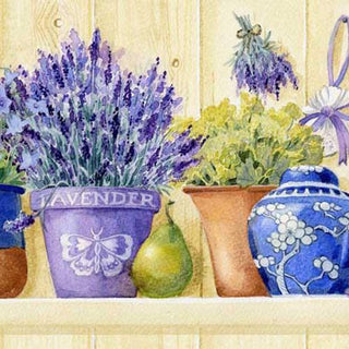 Grafitec Tapestry Wall Art No 9004 Lavender in Flower Pots available for sale at Gabriele's Sewing & Crafts