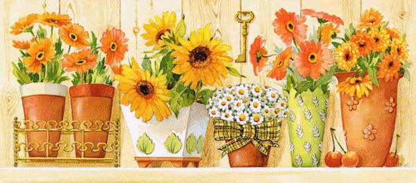 Grafitec Tapestry Wall Art No 9003 Sunflowers and Daisies in Flower Pots available for sale at Gabriele's Sewing & Crafts