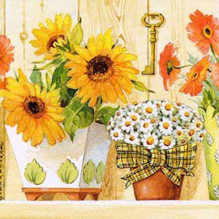 Grafitec Tapestry Wall Art No 9003 Sunflowers and Daisies in Flower Pots available for sale at Gabriele's Sewing & Crafts