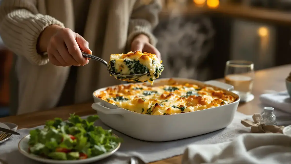 This spinach and ricotta gratin has replaced my evening quiches thanks to its quick preparation and delicious fluffiness